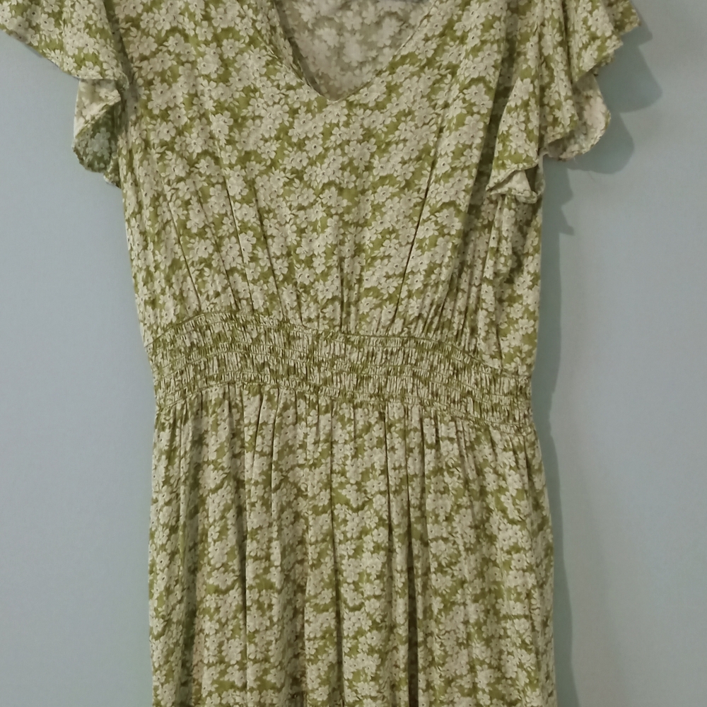 Suzy Shier Olive and White Floral Midi Dress